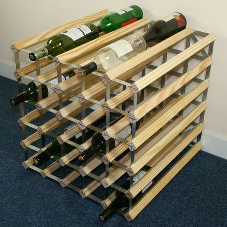 60 Bottle Floor Wine Bottle Rack, Natural Pine