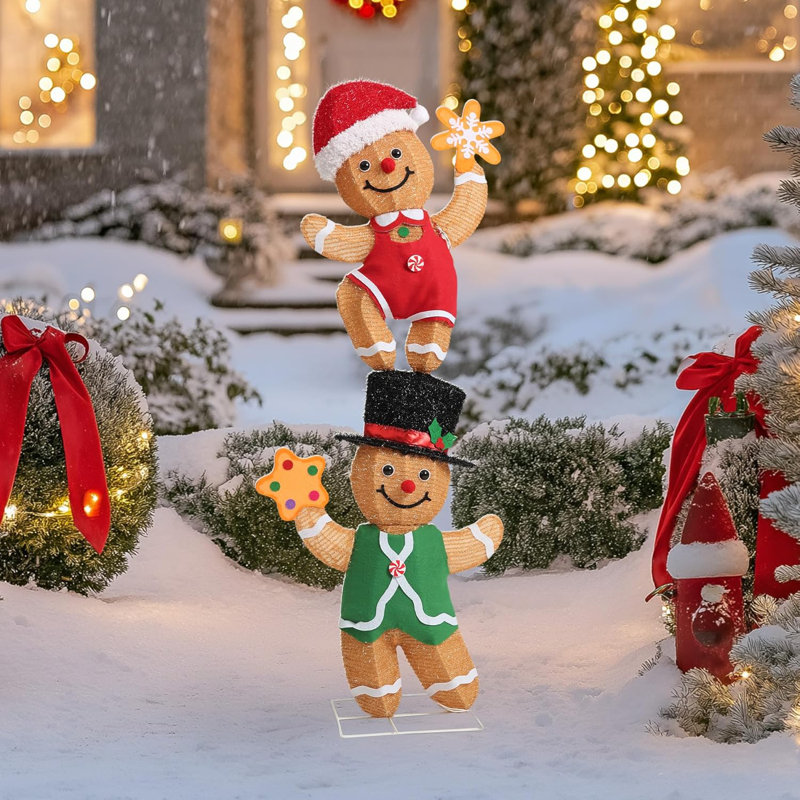 The Holiday Aisle® 3D Outdoor Christmas Decorations, 48 Inch Pre Lit Stacked Gingerbread Man Ornaments With 50 Lights Outside Indoor Holiday Lighted Christmas Decor For Yard Patio Lawn