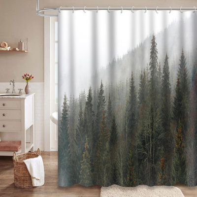 Beautiful Winter Foggy Forest Morning Mountains Shower Curtain with 12 Hooks