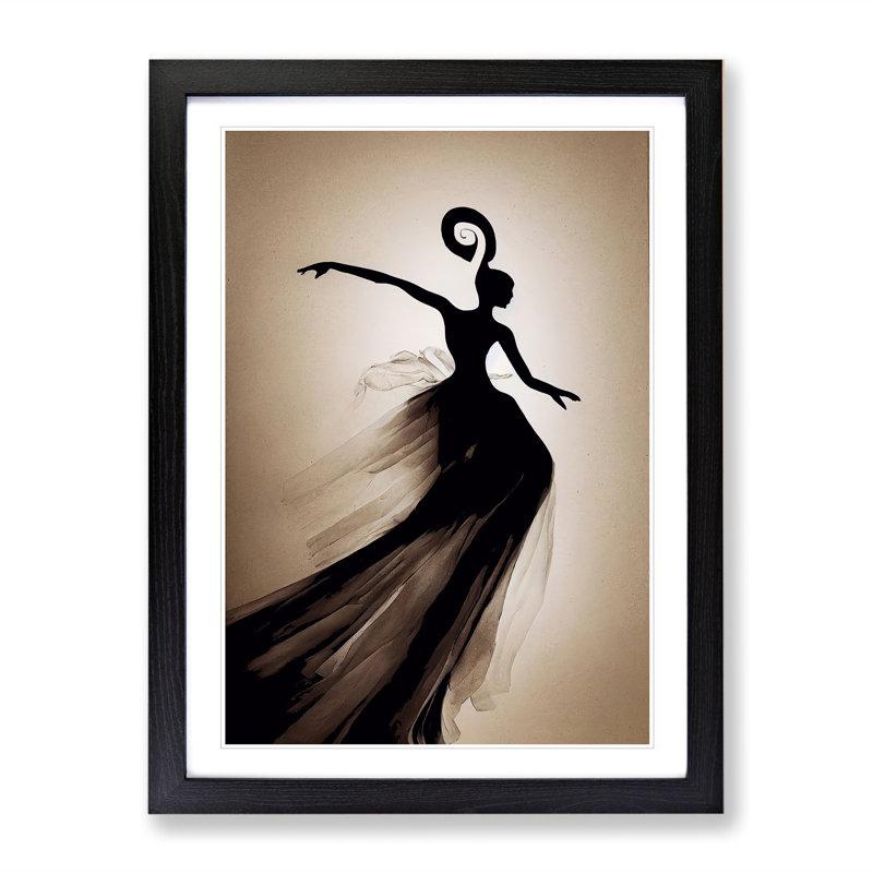 Dancing Woman Mid Air 1 Piece Single Picture Frame Wall Art, 64cm H x 46cm W x 2cm D, Black