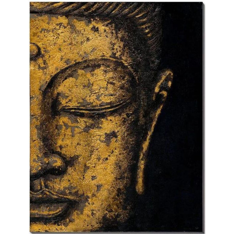 Bouddha avec feuille dorée 50%, art peint à la main
