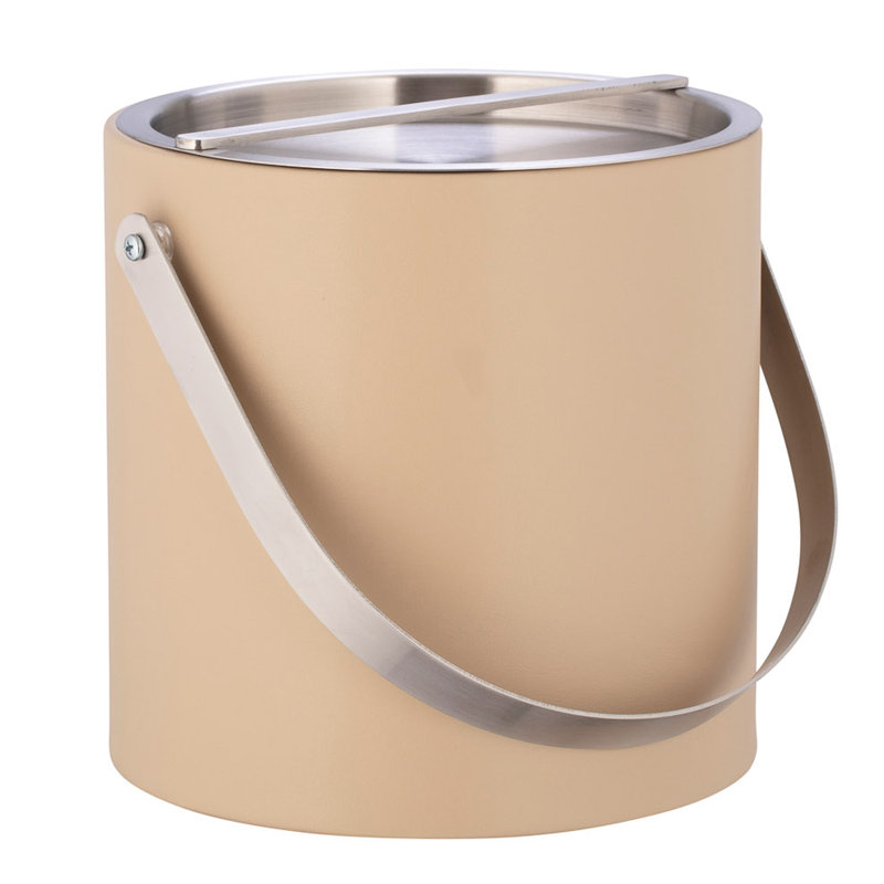 Seau à glace en similicuir Senetta, Beige / chrome brossé