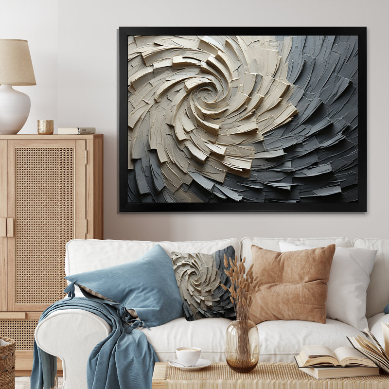 Mouvement méditatif gris beige III - Spirales abstraites, impressions sur toile_106124, Cadre photo noir