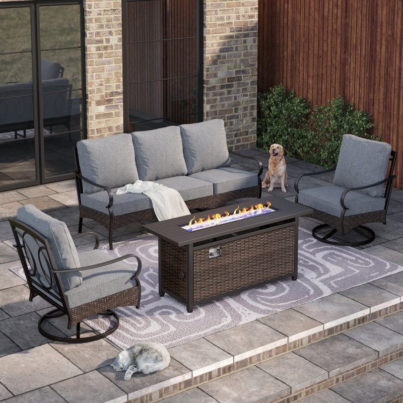 Ensemble de conversation pour patio 5 personnes avec chaises longues pivotantes, Gris