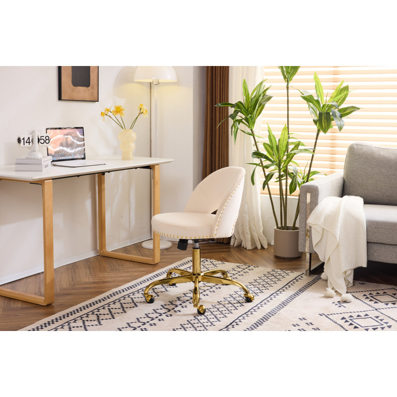 Fauteuil de bureau avec roulettes, Velours, Beige