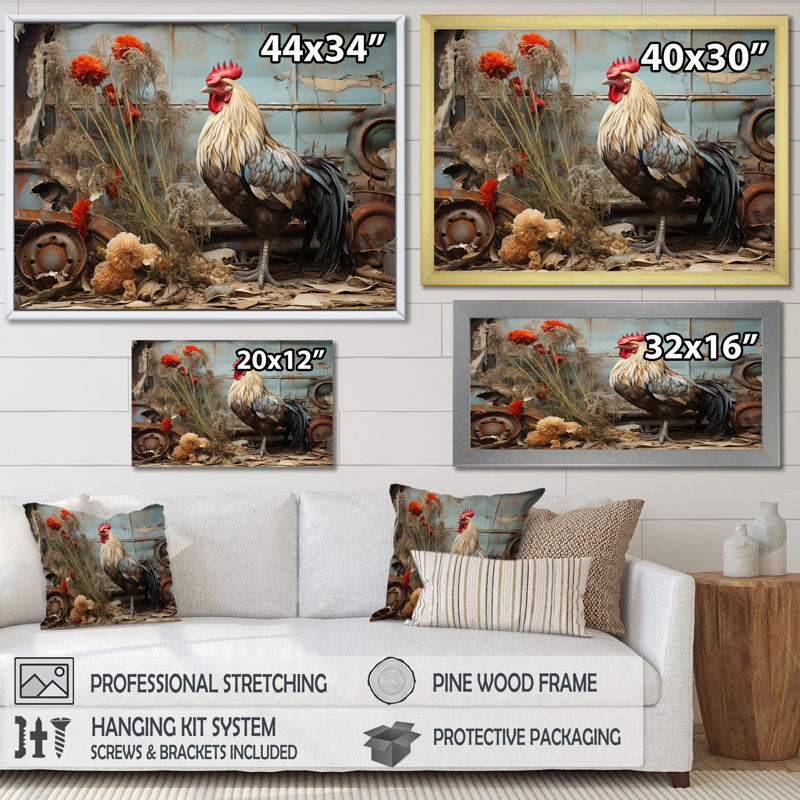 Chicken Barnyard Serenade - Barn Framed Prints, 12" H x 20" W x 1" D, Brown Floater Framed