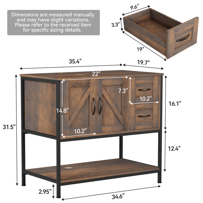 36'' Free-Standing Farmhouse Single Bathroom Vanity With Sink, Black/White