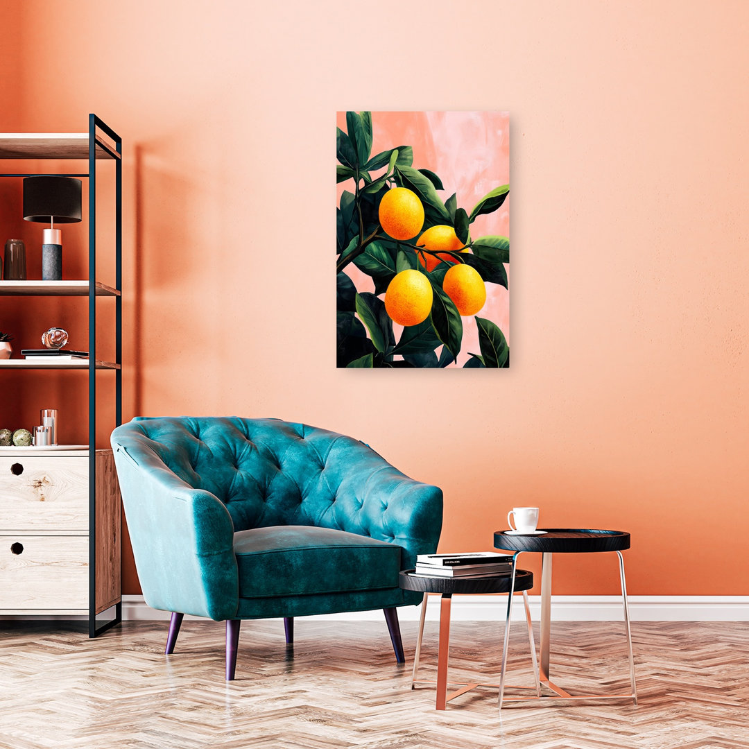 Evergreen Tropical Summer Fruits Oranges Playful Vibrant Palm Nature Summer Wall Art Print