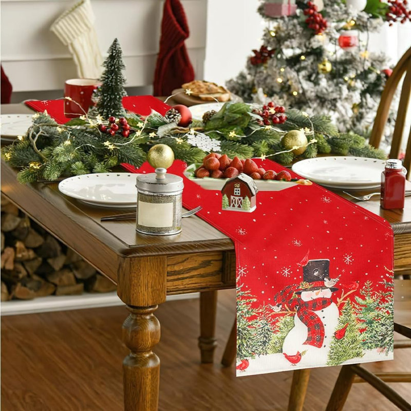Chemin de table de Noël, chemins de table de Noël pour la table, flocons de neige, flocons de neige, hiver rouge, chemin de table, décorations de table de salle à manger de Noël pour les fêtes, décorations de cuisine de maison de vacances, 13 po x 72 po
