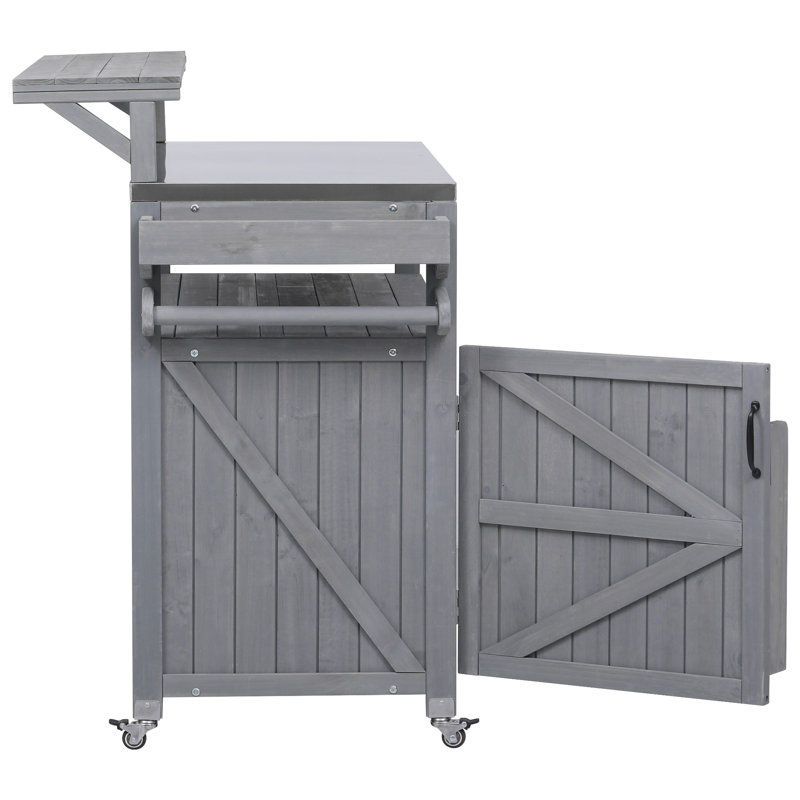 Kitchen Island with Raised Shelf, Grey Blue