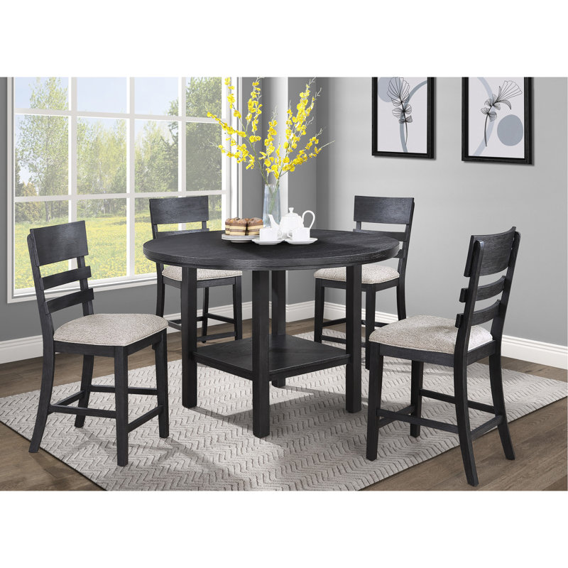 Table à hauteur de comptoir en bois massif au fini gris anthracite / gris foncé, finition gris anthracite de salle à manger contemporaine, rehausse la beauté