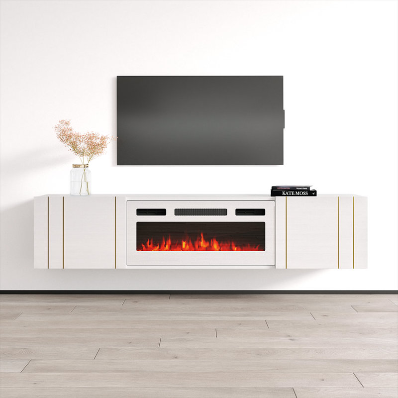 Crédence de rangement l 70,9 po avec foyer électrique Frobiorn, Blanc