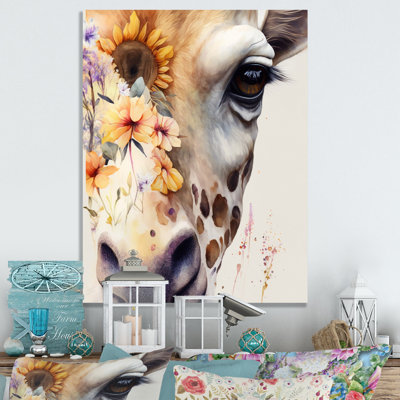 " Giraffe Portrait With Sunflowers I "