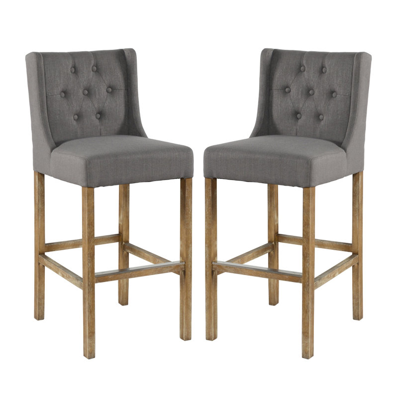  Ensemble de 2 tabourets de bar rembourrés avec capitonnage à boutons gris H 43 po
