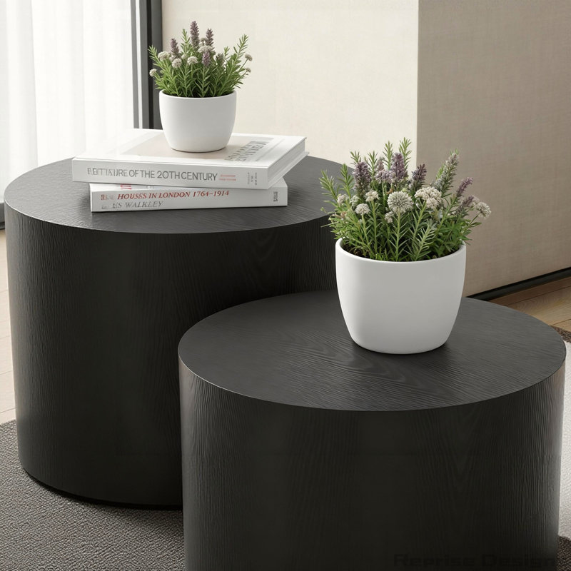 Ensemble de 2 tables basses gigognes, conception ronde moderne avec pieds antidérapants, parfait pour les petits espaces et les utilisations multiples, aucun assemblage requis, finition noir mat