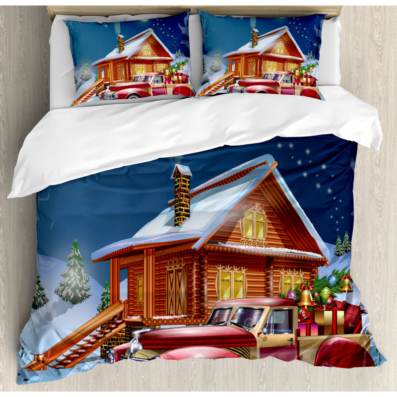 King Size Multicolor Christmas Lodge Duvet Cover Set