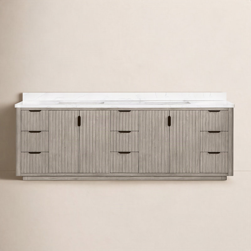 Ensemble de meuble-lavabo double 84 po Adela, Blanc, Gris, Noir mat