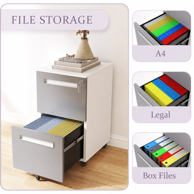 Classeur mobile à 3 tiroirs avec serrure, classeur roulant entièrement en acier sur roulettes, classeur de bureau en métal pour le bureau personnel, peut contenir des dossiers de format A4 et lettre, noir