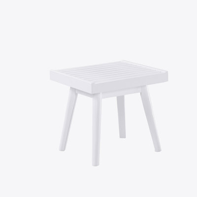 Solid Wood Slatted Bench, 19-Inch Long, White