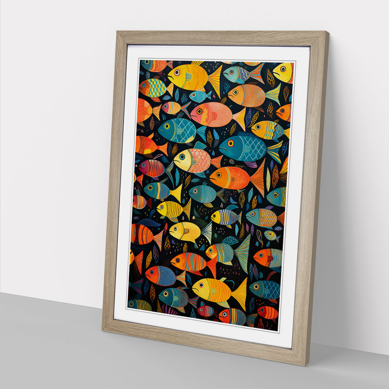 Fish Colour Field No.3 - Single Picture Frame Print on Wood, 64cm H x 46cm W x 2cm D, Oak