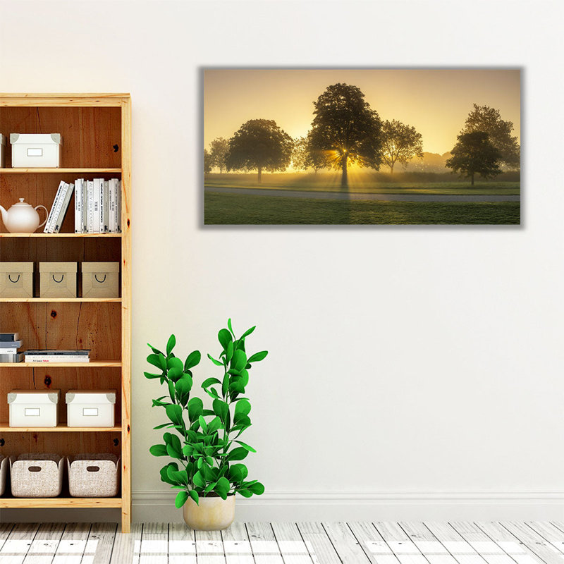 «Misty Sunrise in Countryside, Berkshire, UK», reproduction d'art sur toile, H 15 po x l 30 po