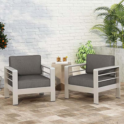 Fauteuil d'extérieur 2 pièces, chaises de salle à manger en bois avec coussins