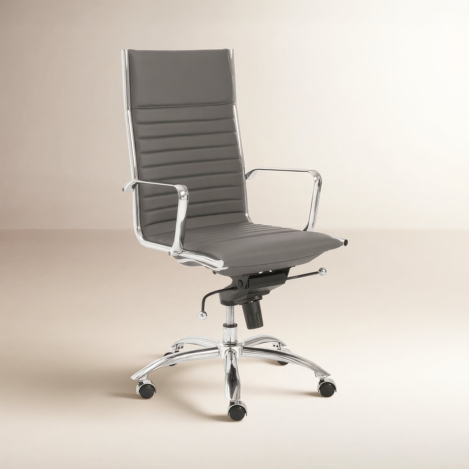 Naida Swivel Office Chair, Gray Faux Leather, Chrome