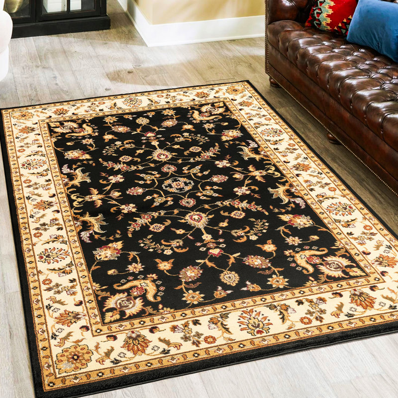 Tapis noir classique, 5 pi 3 po X 7 po, polypropylène pour une pièce intemporelle et confortable