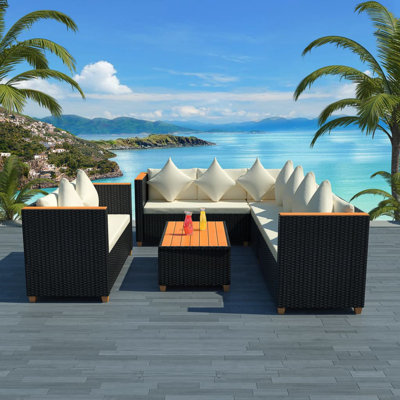 Ensemble de patio 5 pièces avec coussins en poly rotin noir