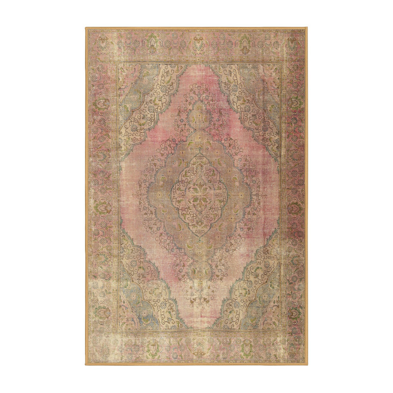 Tapis oriental en laine / polyester tissé à la machine rouge / beige / bleu Sotion, Rectangle 5 pi x 8 pi