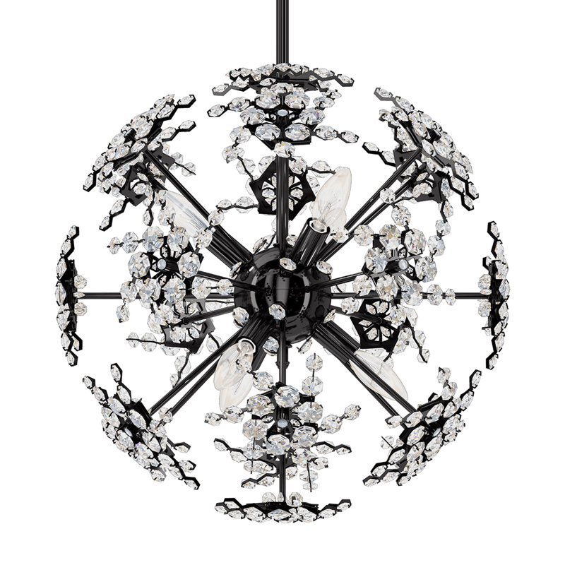 Esteracae 6 Light 18in x 18in Pendant in Antique Silver with Clear Radiance Crystals, Jet Black