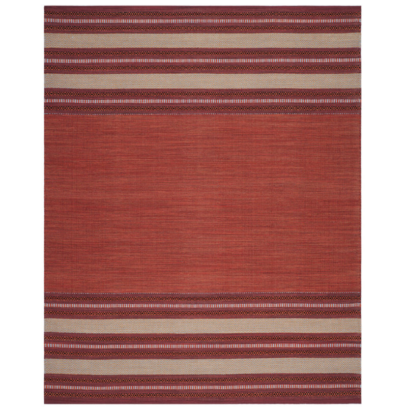Tapis rouge / ivoire en coton tissé à plat à la main Bokara Hills, Rectangle 8 pi x 10 pi