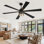  Ventilateur de plafond noir de 65 po avec ensemble d'éclairage et télécommande Cissline pour chambre à coucher / salon / salle d'étude