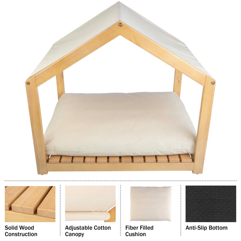 PETMAKER Dog House - 30x24-Inch Indoor Dog House with Soft Cushion and Adjustable Canopy - Wood Dog Furniture for Small to Medium Pets