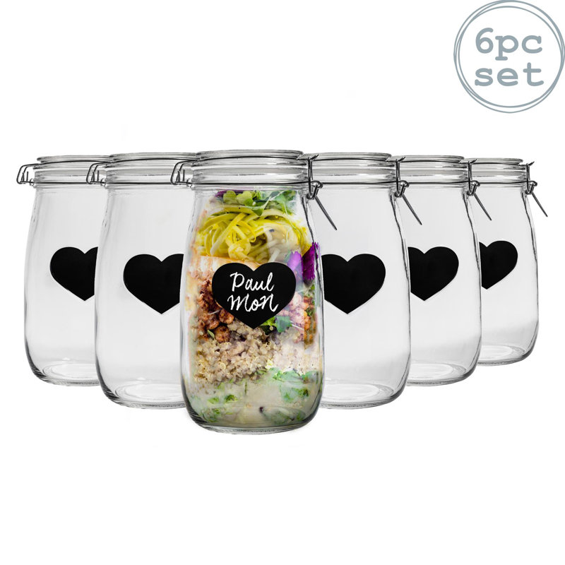 Nicola Spring - Heart Glass Storage Jars with Labels - 1.5 Litre, Clear/White