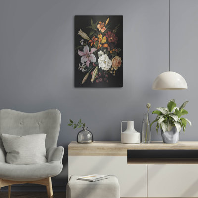 Art mural en métal «Fleurs en noir sur fond 1» par Winston Porter