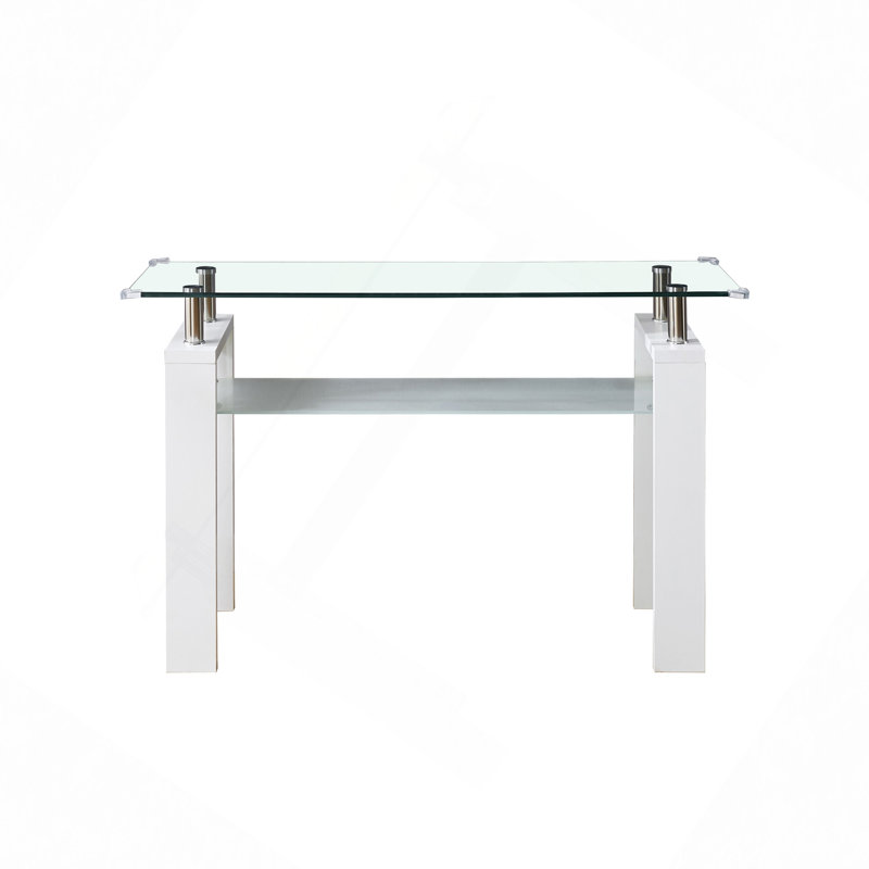 Console en panneau de fibres à densité moyenne, plateau en verre trempé, table de vestibule moderne