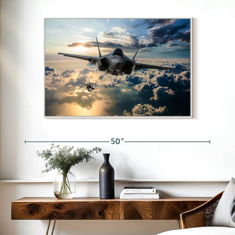 F35 Fighter Jet, Floating Frame White, 40" X 27"