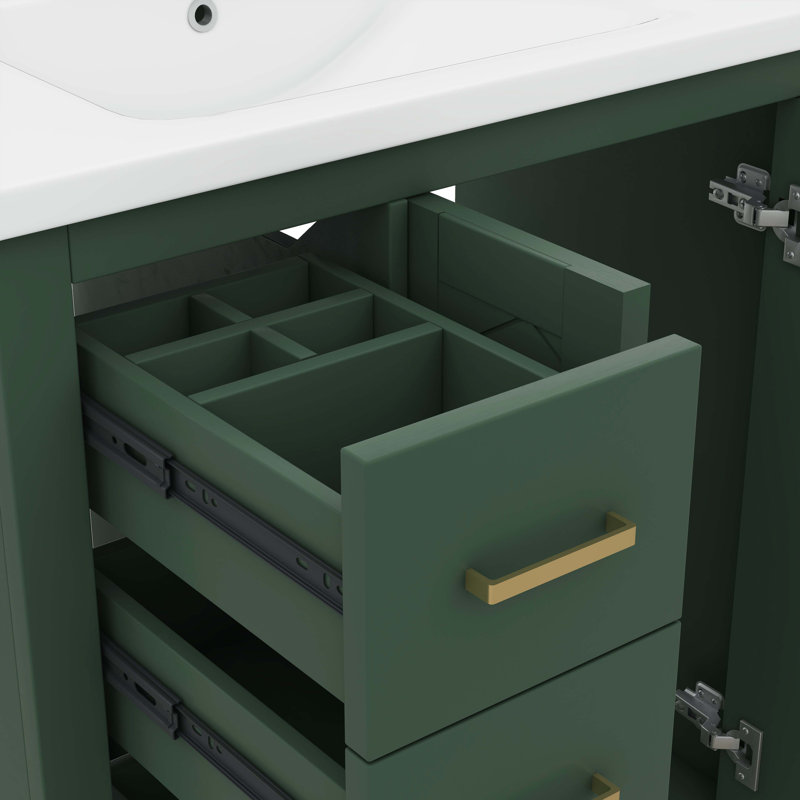 Armoire de meuble-lavabo sur pied moderne simple 30 po avec 3 tiroirs pour le rangement, Vert
