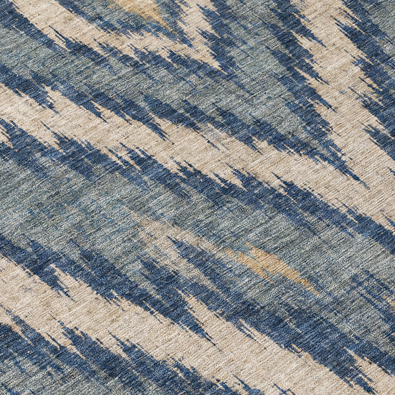 Tapis Ceajay ACN3071 Ikat lavable à la machine pour intérieur/extérieur, Navy, 9' x 12'