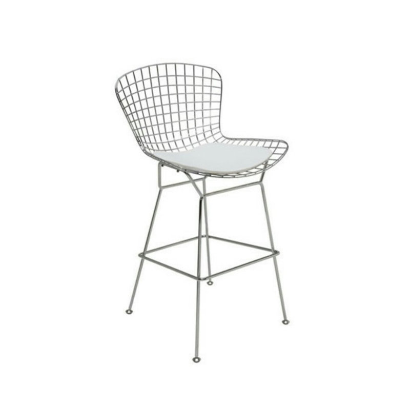 Dulcemaria Upholstered Counter Stool with Metal Frame, Silver/White, 26" Counter Stool