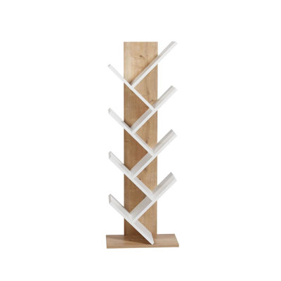 Bibliothèque moderne, finition chêne et blanc, 18,1 po x 51,1 po x 8,7 po | Panneau de particules 100% mélaminé, épaisseur: 0,7 pouce | Solution de rangement élégante pour la maison et le bureau, design durable et élégant