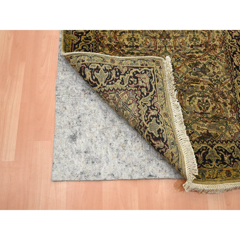 Tapis de couloir en laine noué à la main 3 pi 2 po x 19 pi 4 po jaune or Rajasthan 011FAD74E1C1472181B4AF485582C191