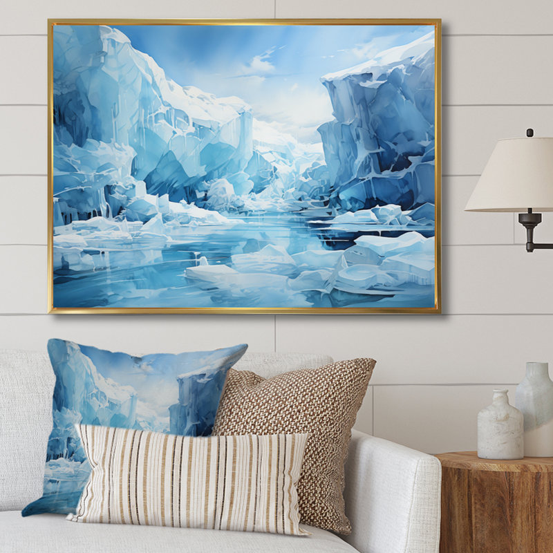 Glaciers translucides Bartola Antartica, H 16 po x l 32 po x P 1 po, Cadre flottant doré