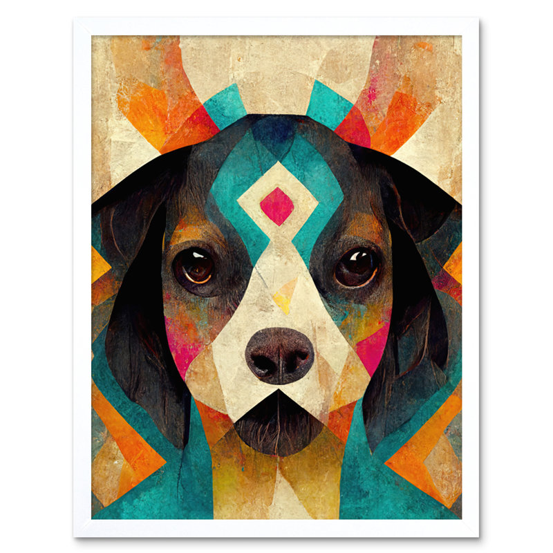 Boho Abstract Modern Shaman Guru Dog - Print, White Framed Paper, 25.9cm H x 20.6cm W x 1.5cm D