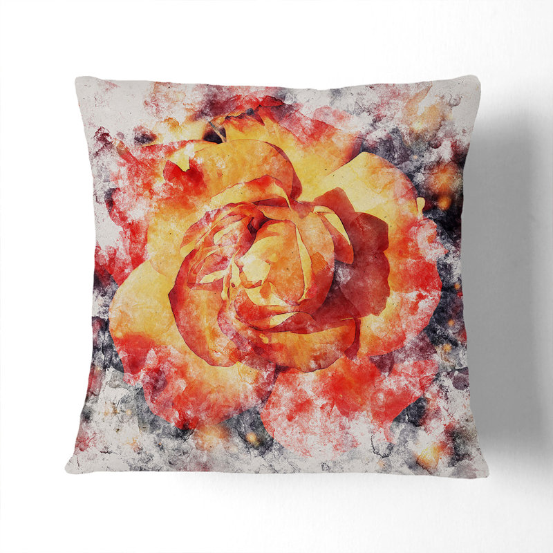 Orange Rose Flower Square Throw Cushion, 40cm H x 40cm W x 15cm D