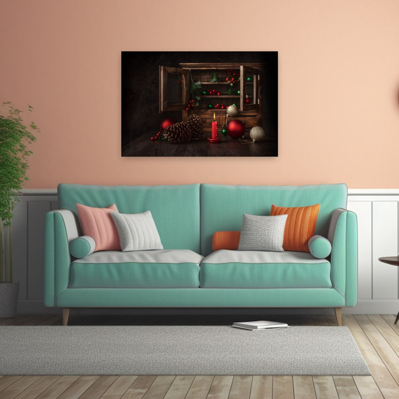 «Rustic Christmas Still Life Rustic Abstract Contemporary Winter Winter Landscape», reproduction d'art mural, 32" H x 48" W
