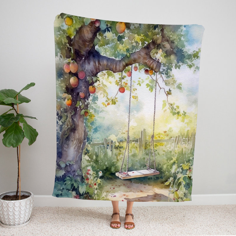Throw Blanket, 51" W x 60" L, Abstract, Green/Orange/Blue