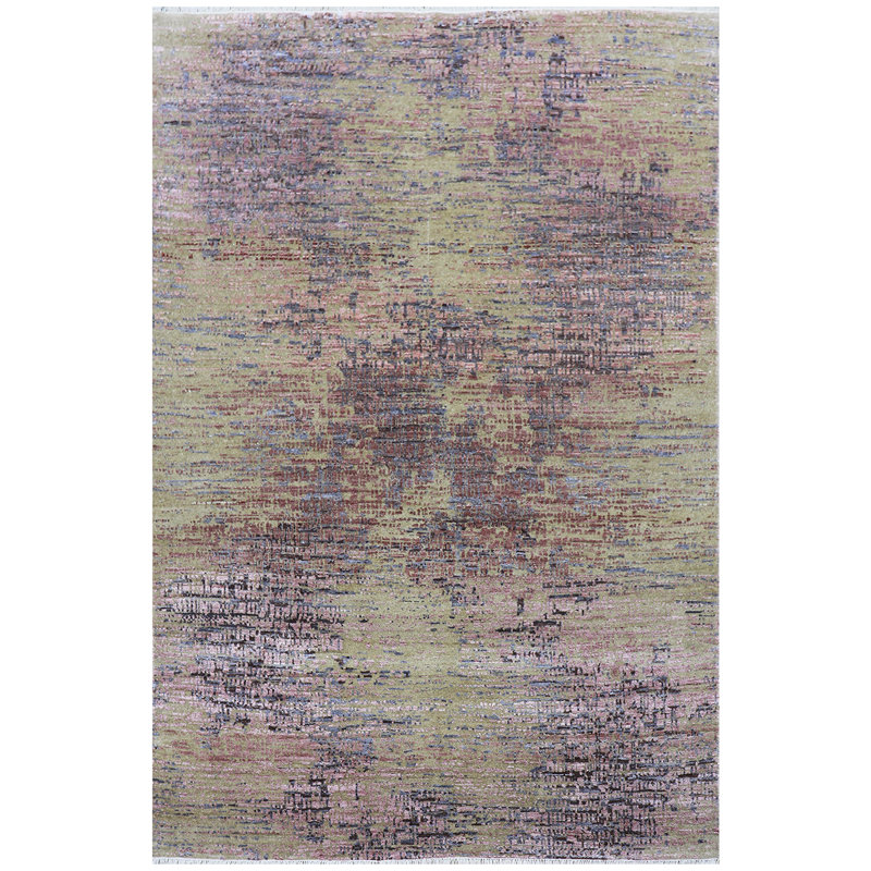 Tapis brun / beige / rose noué à la main de haute qualité, Rectangle 6 pi x 9 pi