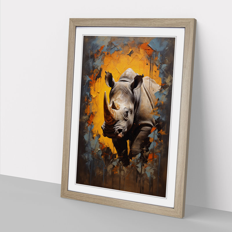 Rhino Contemporary - Framed Print, Oak Framed, 46cm H x 34cm W x 2cm D